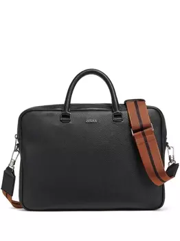 Zegna Edgy logo-lettering leather briefcase, черный
