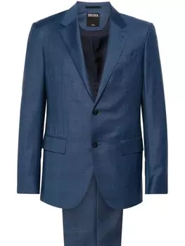 Zegna клетчатый костюм с однобортным пиджаком, синий