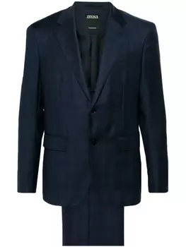 Zegna клетчатый костюм с однобортным пиджаком, синий