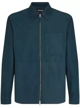 Zegna кожаная куртка-рубашка, синий
