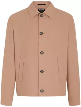 Zegna льняная куртка-рубашка с косым воротником, коричневый