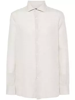 Zegna льняная рубашка из ткани шамбре, нейтральный цвет