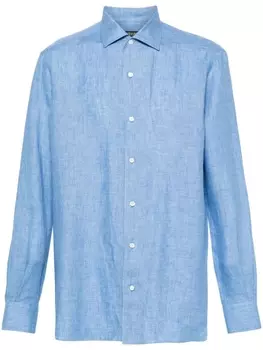 Zegna льняная рубашка с длинными рукавами, синий
