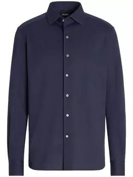 Zegna long-sleeve cotton shirt, синий