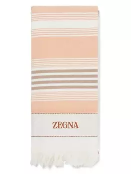 Zegna пляжное полотенце с вышитым логотипом, оранжевый