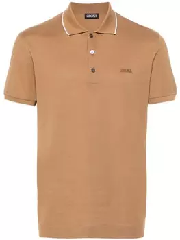 Zegna рубашка поло с вышитым логотипом, коричневый