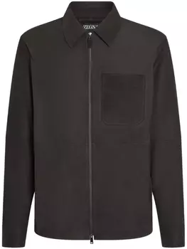 Zegna рубашка SECONDSKIN на молнии, коричневый