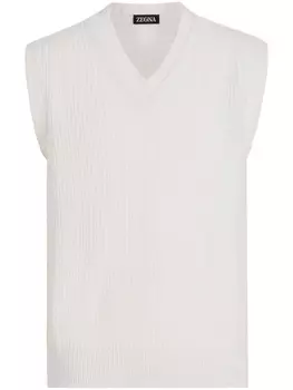 Zegna топ в рубчик с V-образным вырезом, белый