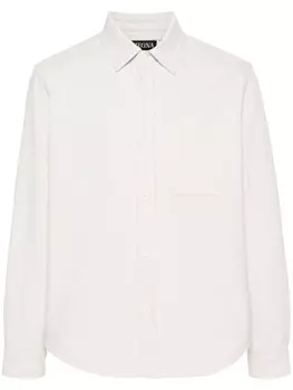 Zegna твиловая рубашка с кожаным карманом, нейтральный цвет