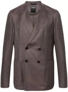 Zegna твиловый двубортный пиджак, коричневый