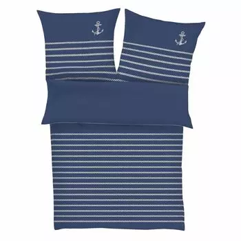 ZEITGEIST Cuxhaven Постельное белье 15х220 см, 80х80 см - темно-синий/бежевый, постельное белье из морского сатина, 100% хлопок