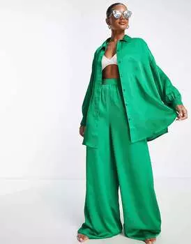 Зеленая атласная пляжная рубашка ASOS