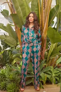 Зеленая атласная рубашка оверсайз с длинными рукавами и принтом Another Sunday, зеленый