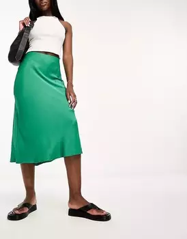 Зеленая атласная юбка-комбинация миди & Other Stories, зеленый