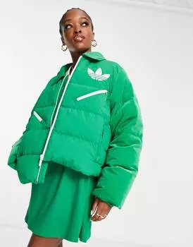 Зеленая бархатная пуховая куртка adidas Originals 'adicolor 70s'