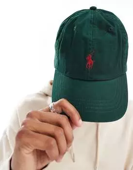 Зеленая бейсболка из твила с фирменным логотипом Polo Ralph Lauren