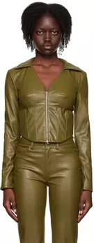 Зеленая блуза из искусственной кожи с кистями Staud