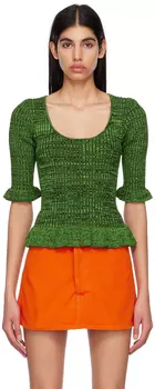 Зеленая блуза с воланом GANNI