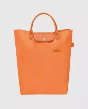Зеленая большая сумка Le Pliage среднего размера на молнии Longchamp, оранжевый