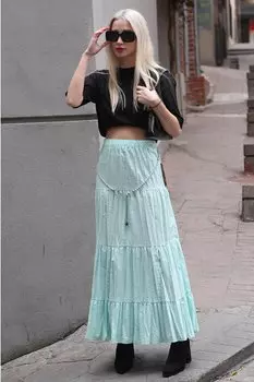 Зеленая длинная плиссированная женская юбка с цветочным узором MG1637 MADMEXT