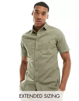 Зеленая джинсовая рубашка узкого кроя с короткими рукавами ASOS