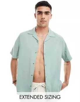Зеленая фактурная рубашка свободного кроя с короткими рукавами ASOS DESIGN
