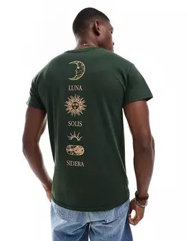 Зеленая футболка ASOS DESIGN с небесным принтом на спине