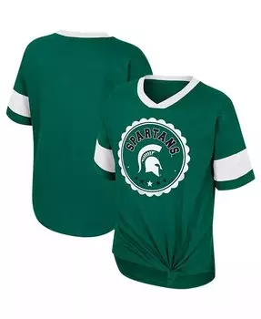 Зеленая футболка Big Girls с v-образным вырезом и завязкой спереди, штат Мичиган, Spartans Tomika Colosseum, зеленый