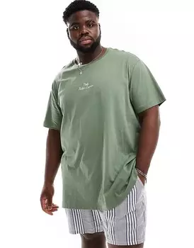 Зеленая футболка классического оверсайз с центральным логотипом Polo Ralph Lauren Big & Tall