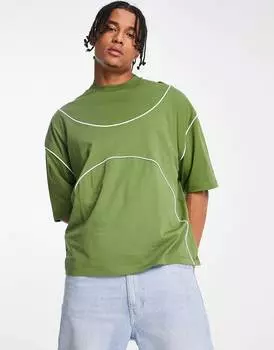 Зеленая футболка оверсайз с белым кантом ASOS DESIGN