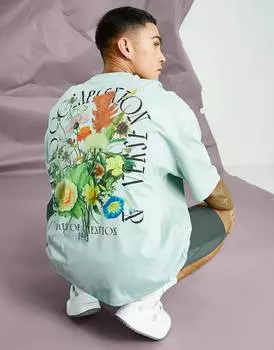 Зеленая футболка оверсайз с цветочным принтом на спине ASOS DESIGN