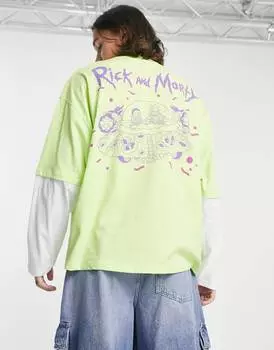 Зеленая футболка оверсайз с длинным рукавом с принтом \"Рик и Морти\" ASOS DESIGN