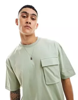Зеленая футболка оверсайз с карманом спереди ASOS DESIGN