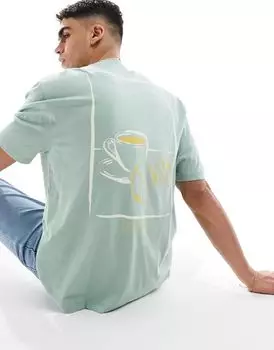Зеленая футболка оверсайз с кофейным принтом на спине ASOS