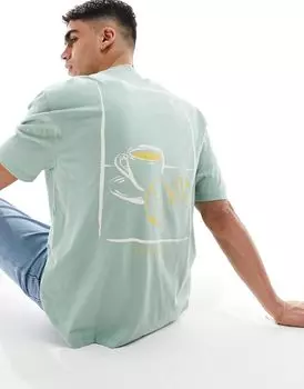 Зеленая футболка оверсайз с кофейным принтом на спине ASOS DESIGN