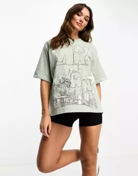 Зеленая футболка оверсайз с массивным принтом звезд Манхэттена ASOS