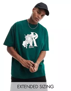 Зеленая футболка оверсайз с принтом спереди ASOS DESIGN