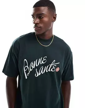 Зеленая футболка оверсайз с принтом спереди ASOS DESIGN