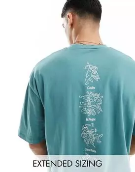 Зеленая футболка оверсайз с принтом в стиле ренессанс на спине ASOS