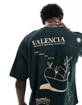 Зеленая футболка оверсайз Valencia с фруктовым принтом на спине ASOS DESIGN