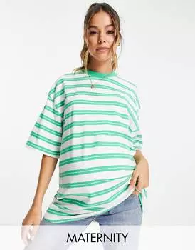 Зеленая футболка оверсайз в полоску Topshop Maternity