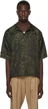 Зеленая футболка-поло с текстурным рисунком 4SDESIGNS