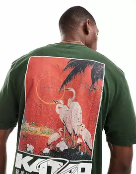 Зеленая футболка River Island – с японским принтом на спине