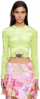 Зеленая футболка с длинным рукавом по всей поверхности Versace