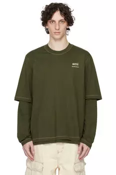 Зеленая футболка с длинными рукавами AMI Paris