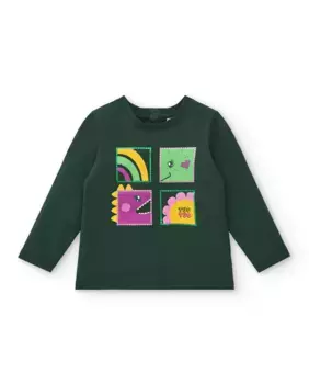 Зеленая футболка с длинными рукавами и принтом спереди для девочки Tuc tuc