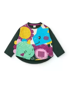 Зеленая футболка с длинными рукавами и принтом динозавров для девочки Tuc tuc