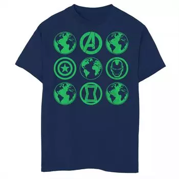 Зеленая футболка с изображением глобусов и логотипов Marvel Avengers для мальчиков 8–20 лет Marvel