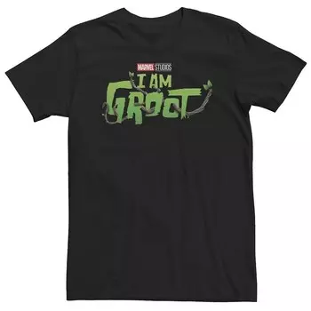 Зеленая футболка с логотипом Big & Tall Marvel I am Groot Licensed Character, черный