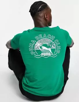 Зеленая футболка с пляжным принтом на спине Puma